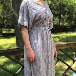 Sequin Short Sleeve V-Neck Sequin Knee Prom Dress